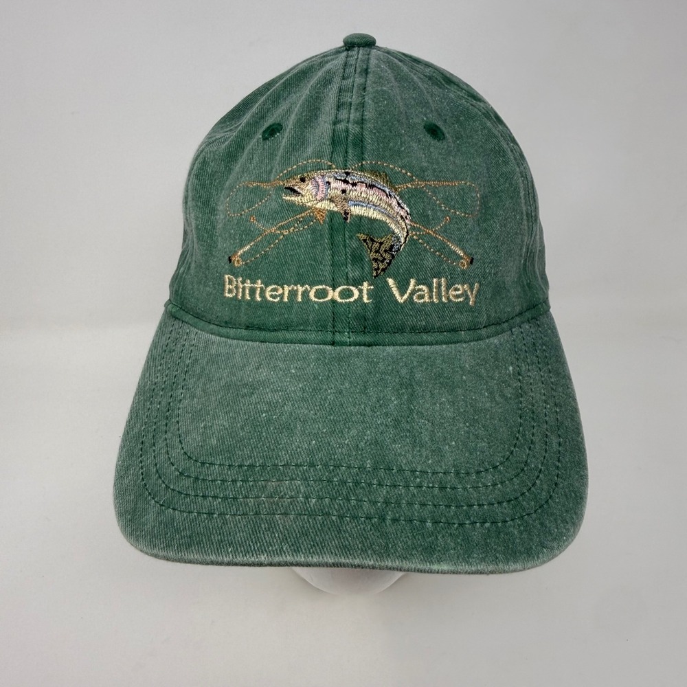Authentic Pigment Bitterroot Valley Trout Fly Fishing Green Cotton Dad Hat Cap